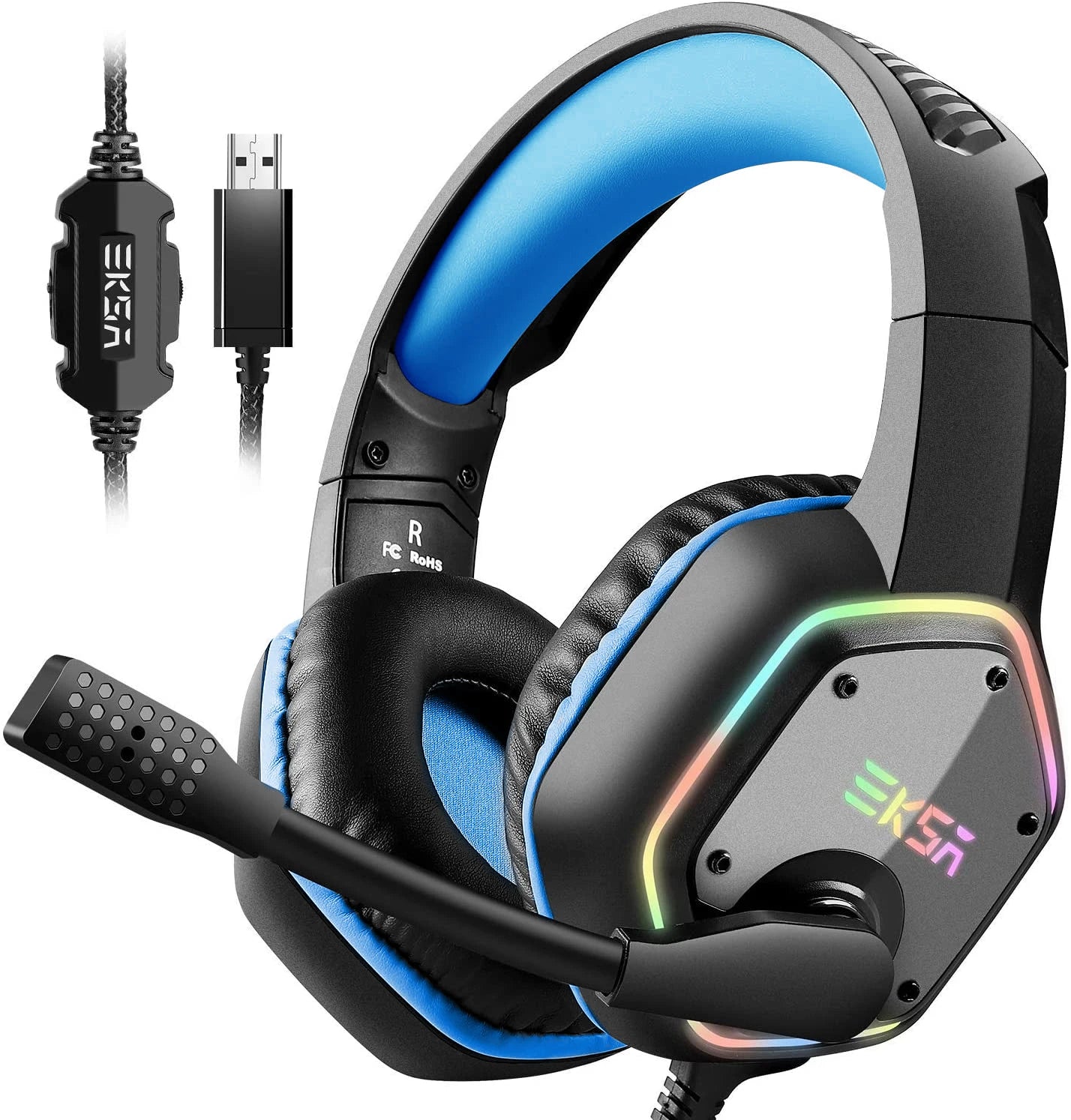 Casque Gaming EKSA E1000 7.1 Surround RGB pour PC, PS4, PS5 – Micro Antibruit, USB