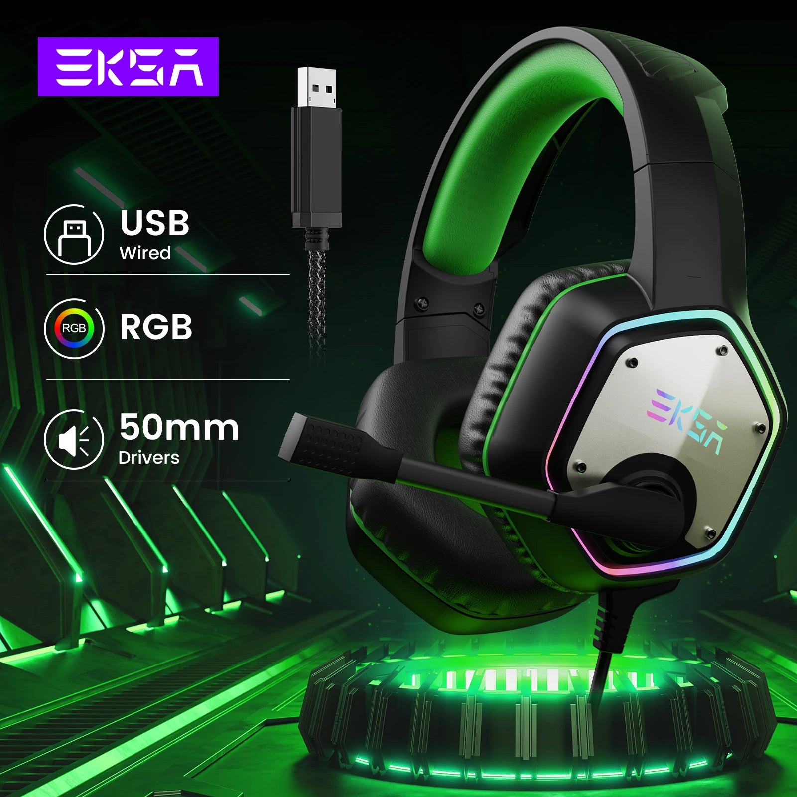 Casque Gaming EKSA E1000 7.1 Surround RGB pour PC, PS4, PS5 – Micro Antibruit, USB